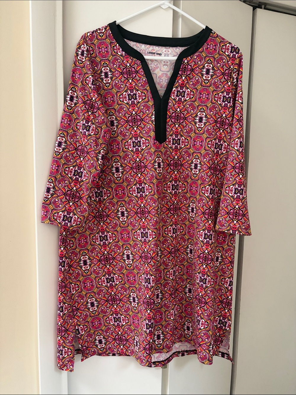 Lands' End Magenta Mosaic Print Split-Neck Tunic Swim Coverup
